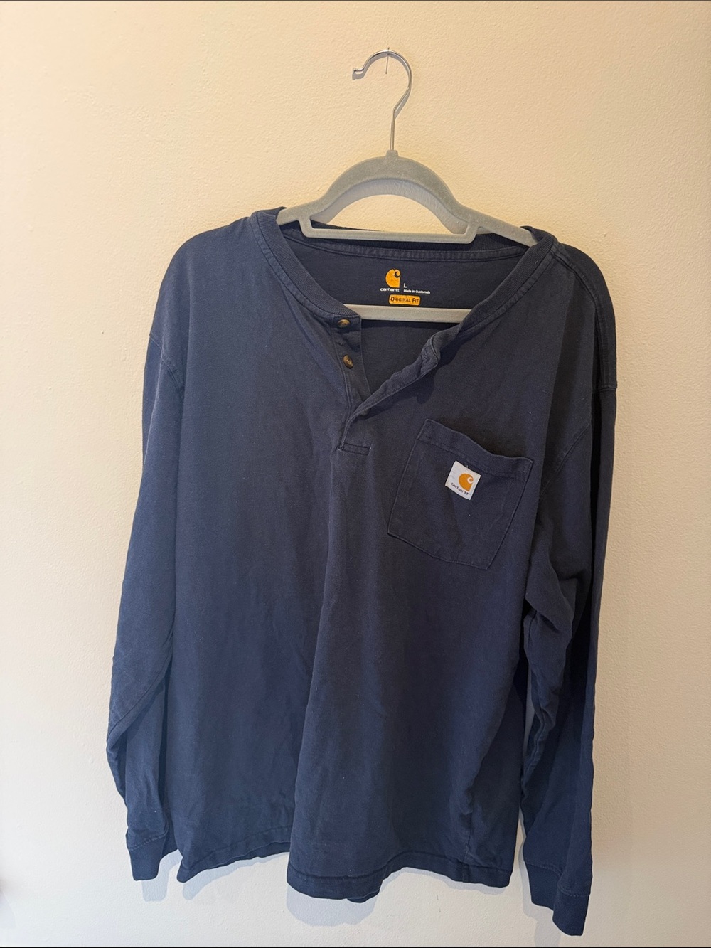 Carhartt Navy Long Sleeve Henley with Chest Pocket